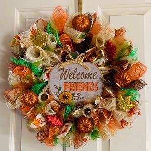 “welcome friends” Autumn themed handmade wreath